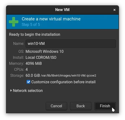 Selecting customize configuration before starting installation