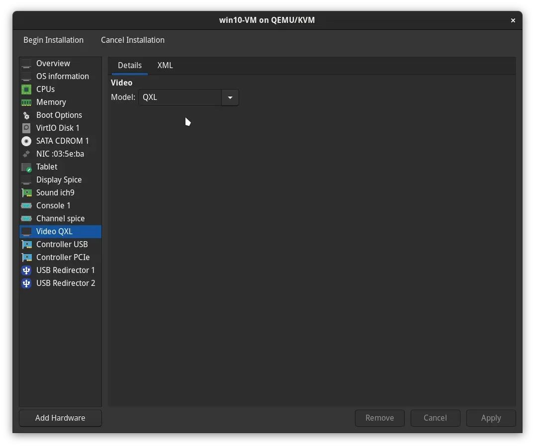 Configuring QXL as the primary video model