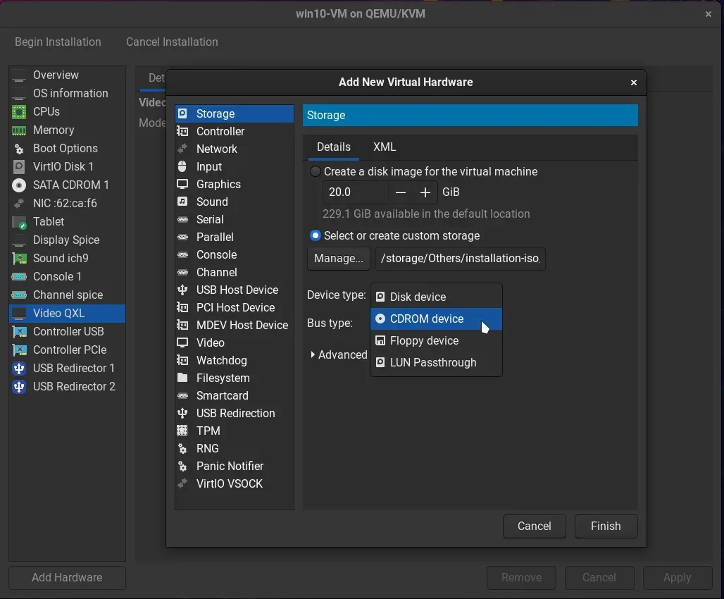 Configuring virtio-win.iso as a secondary CD-ROM device