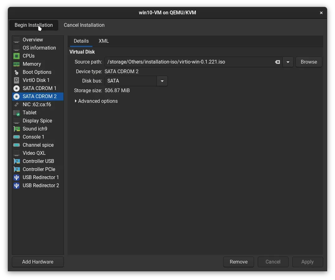 Applying customization and booting the VM installer