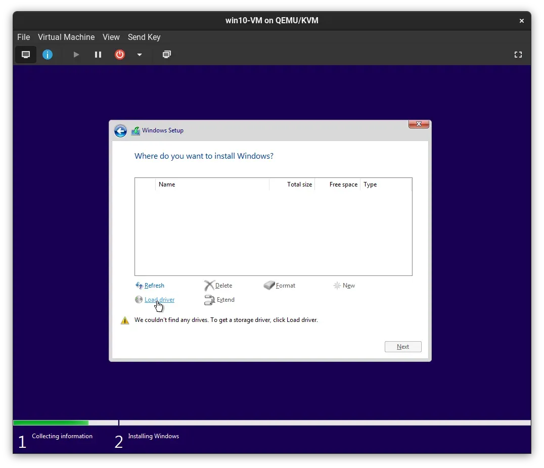 Clicking Load driver in the storage partition menu