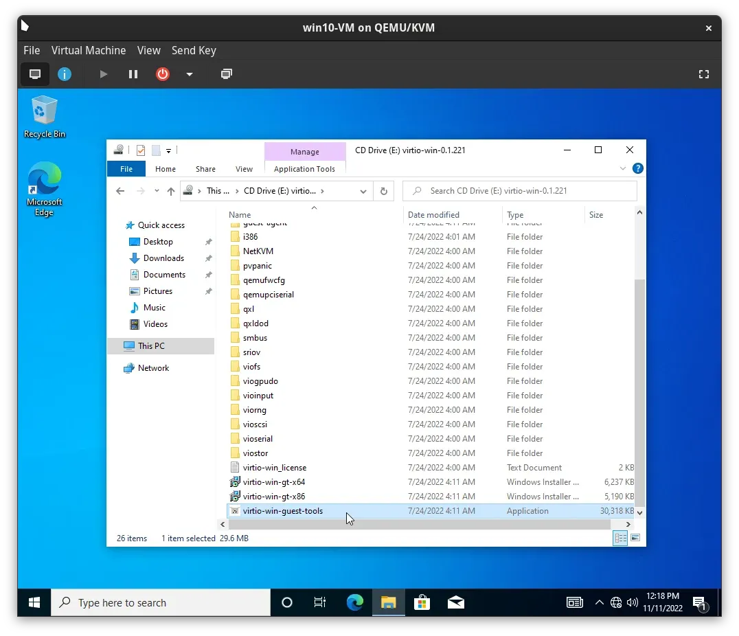 Launching the virtio-win-guest-tools installer