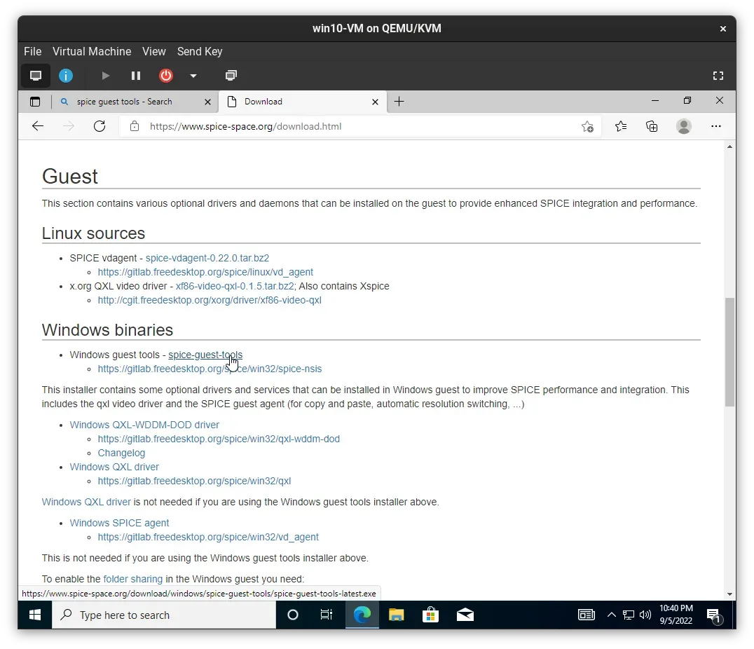 Installing SPICE guest tools for desktop integration