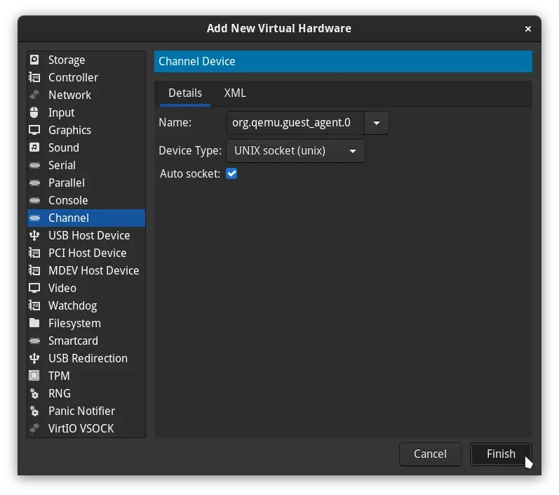 Adding the QEMU guest agent channel device