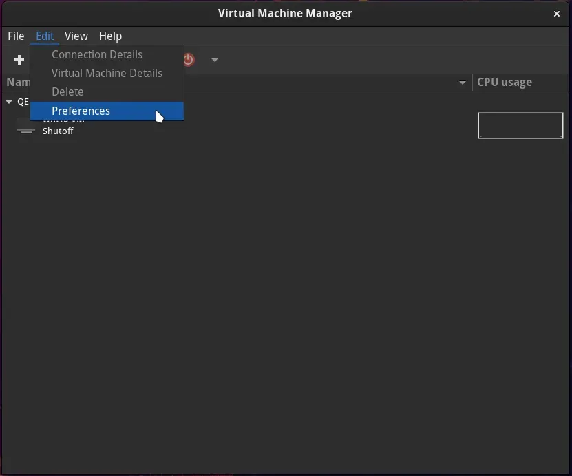 Opening virt-manager preferences