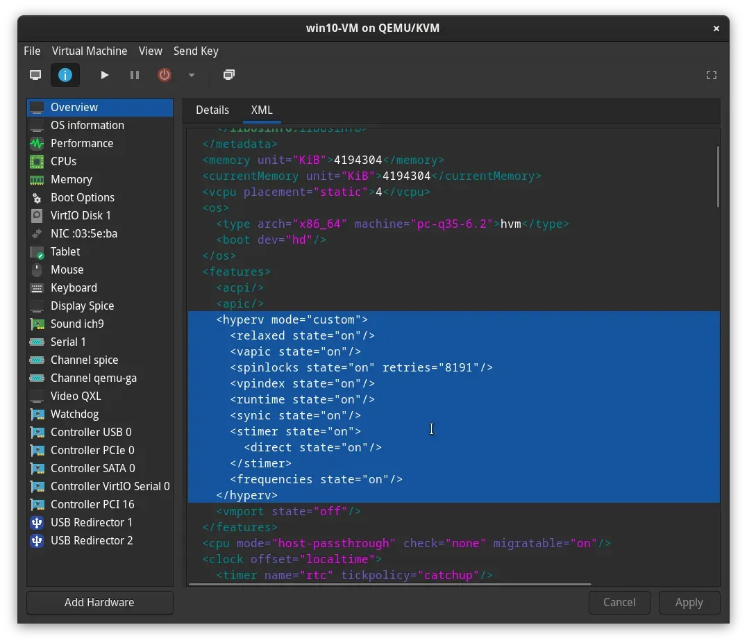 Adding Hyper-V enlightenments to the domain XML