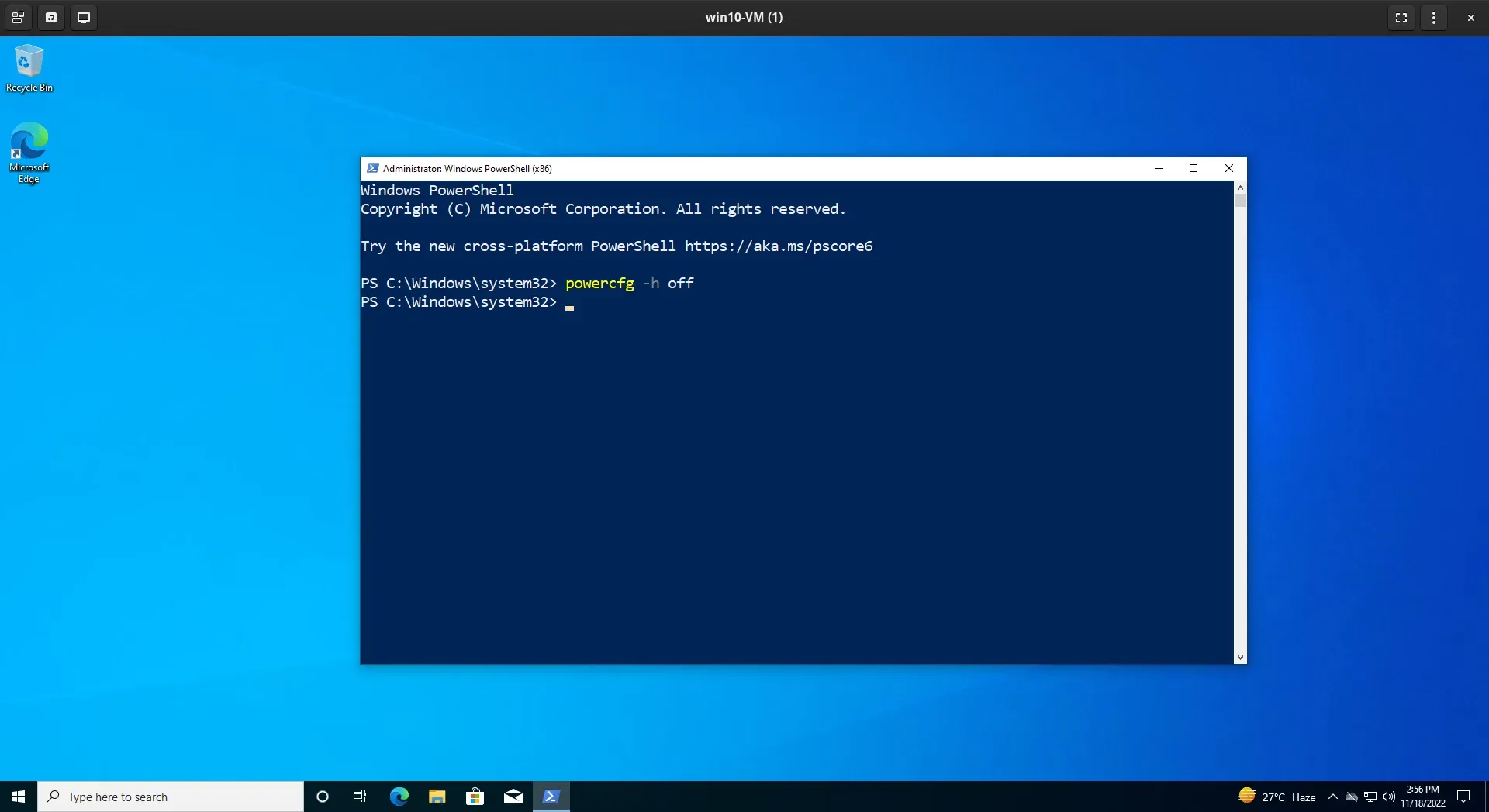 Disabling Windows hibernation using powercfg