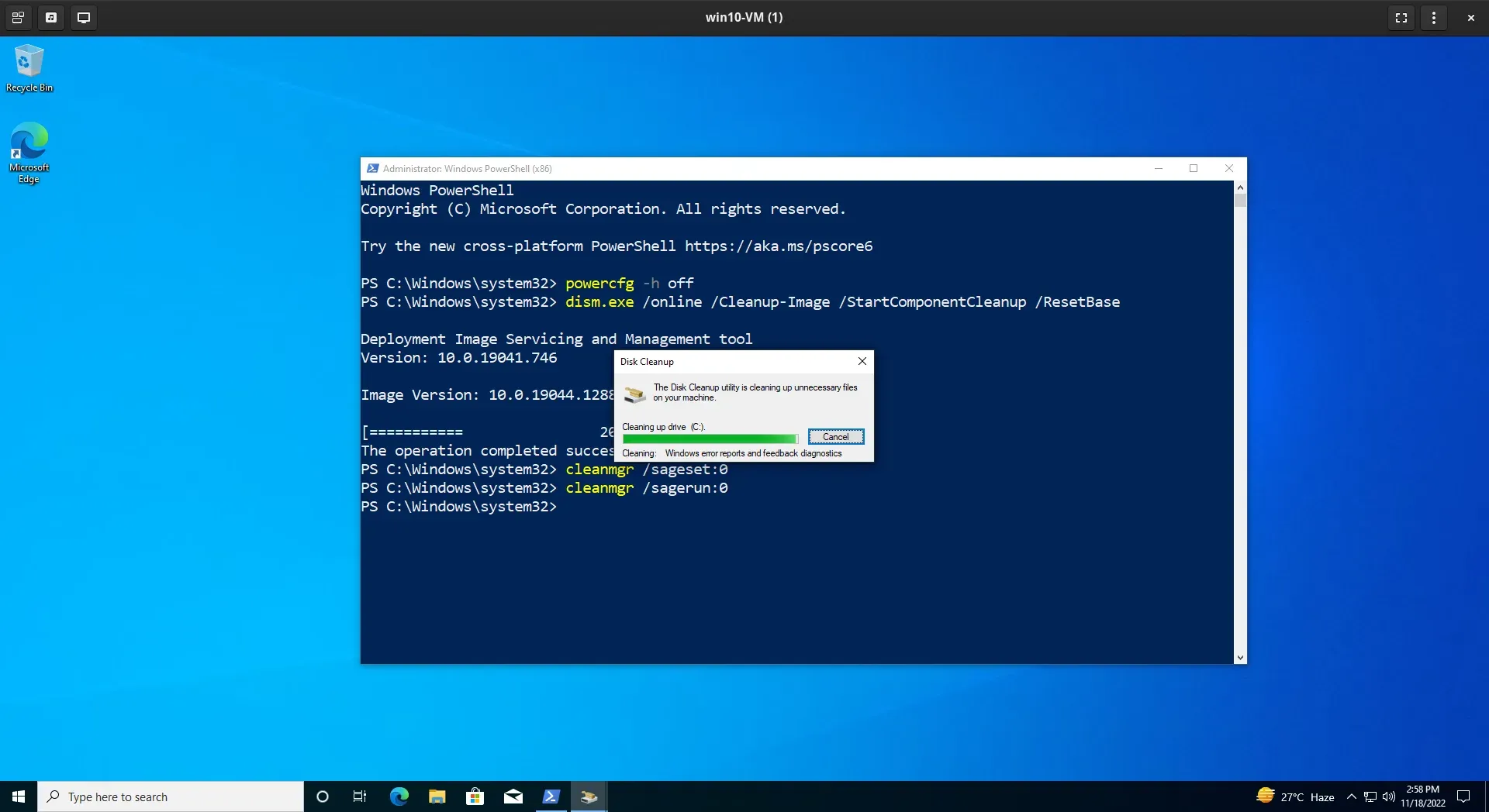 Executing automated Disk Cleanup pass