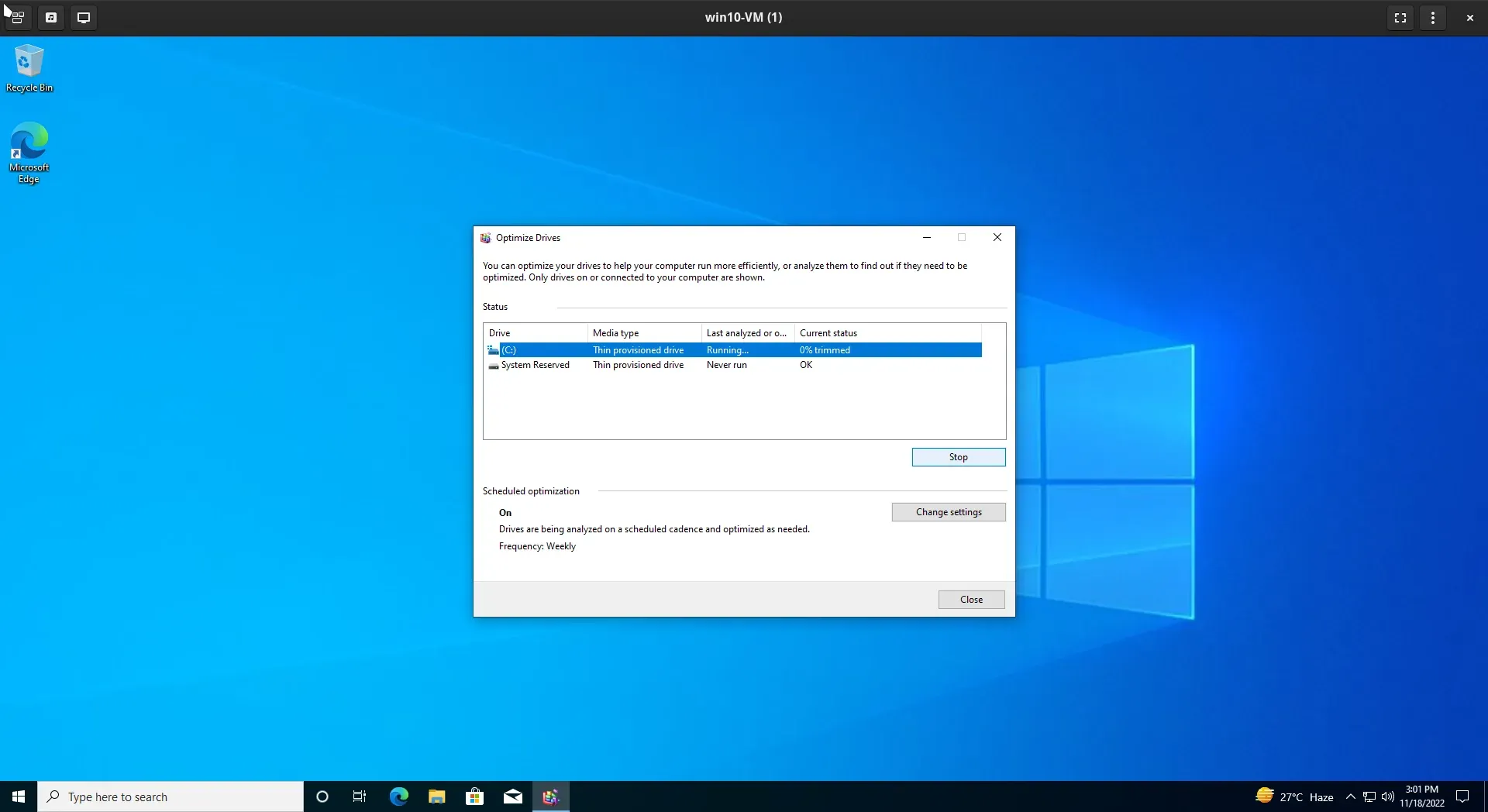Running drive optimization with TRIM discard support